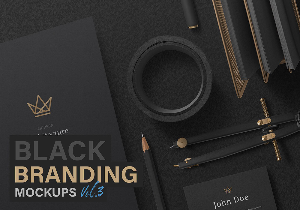 高端黑色VI品牌提案样机 Black Branding Mockups
