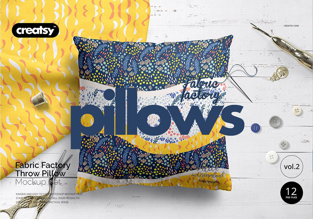 手工艺品抱枕模型样机合集 Fabric Factory: Throw Pillow Mockup Set