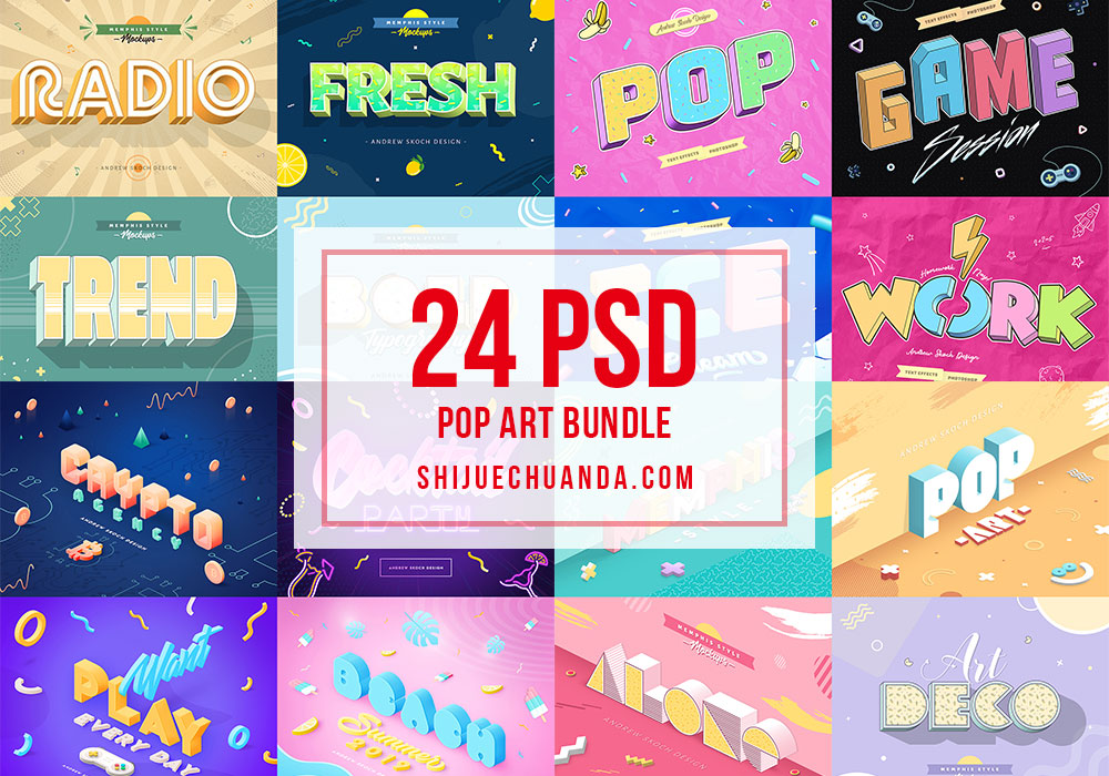 波普艺术风格字体模板样机 Pop Art Bundle