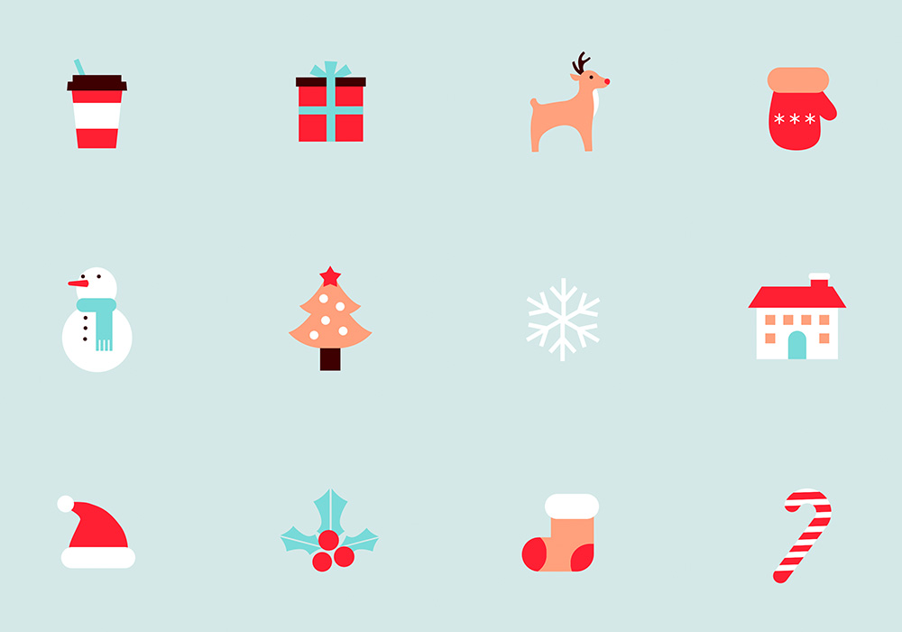 冬季圣诞节可爱精美扁平化风格UI矢量图标设计素材