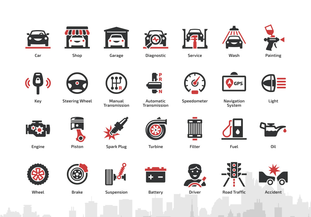 各类汽车图标 Car Icon And Basic Automotive Symbols