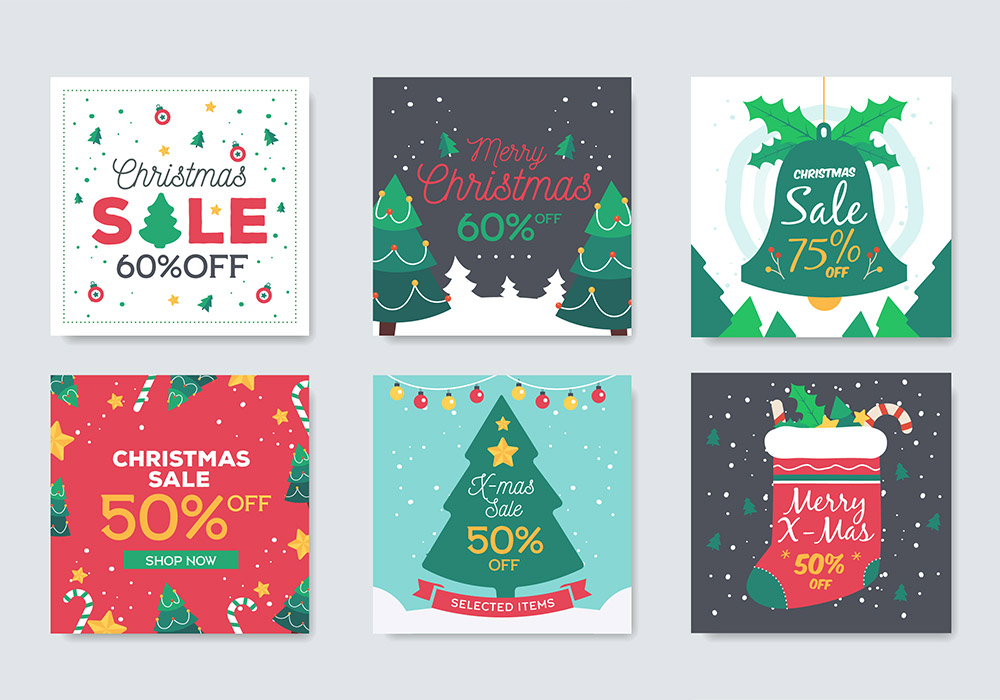 圣诞销售和折扣横幅海报 Christmas Sales And Discounts Banners