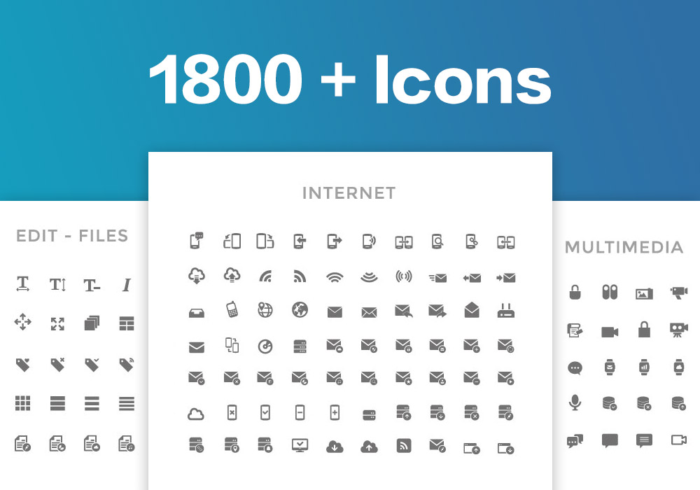 1800个黑白线性艺术图标集 Line Art Icons Set