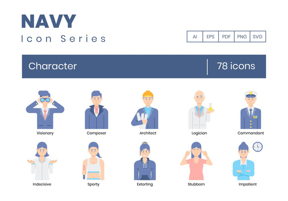 78个具有不同工作种类的男性和女性角色的图标
