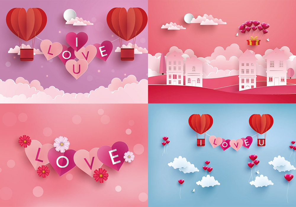 35款浪漫情人节3D剪纸效果矢量素材合集