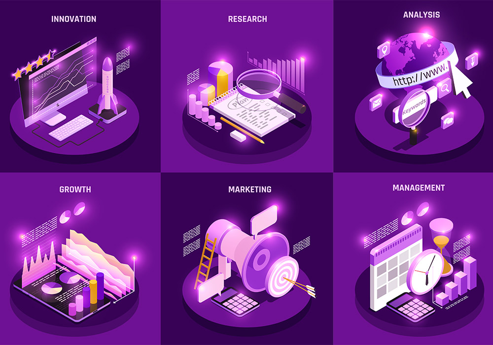 Web和SEO主题的3D等距符号矢量素材