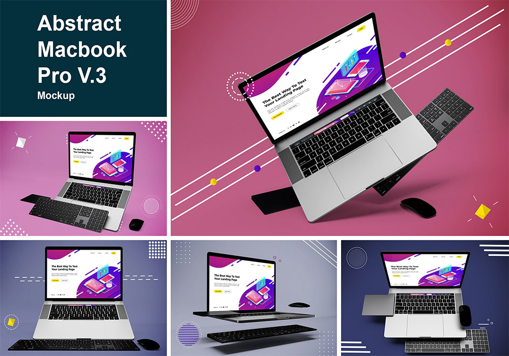 5个抽象的苹果笔记本样机 Abstract Macbook Pro Mockup