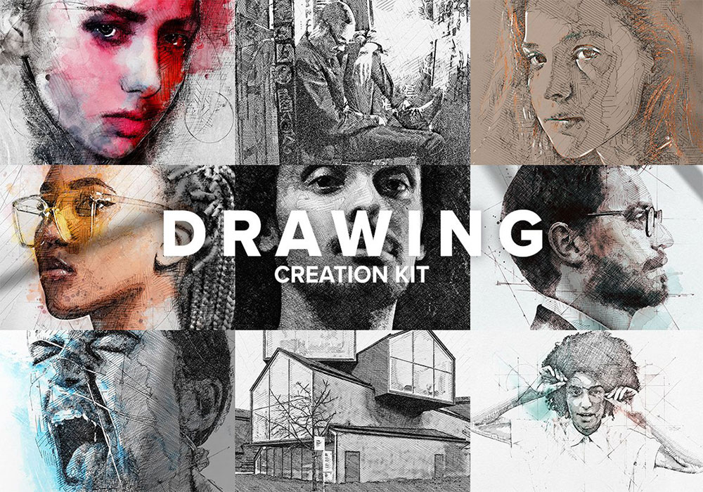 将照片转为专业的手绘图稿效果动作 Drawing Creation Kit