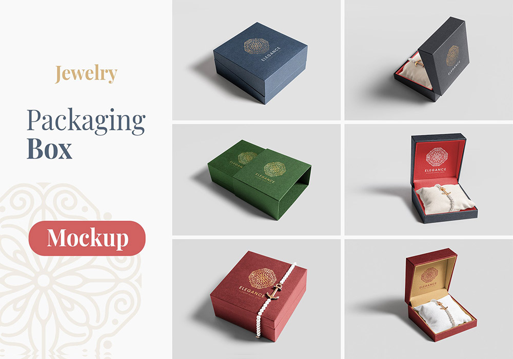 珠宝包装盒模型样机 Jewelry Packaging Box Mockups