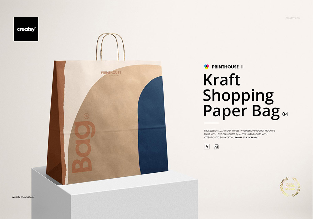 卡夫购物纸袋样机模板 Kraft Shopping Paper Bag Mockup