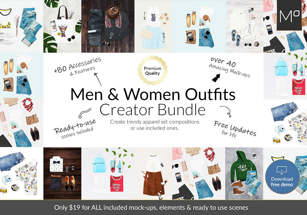 男女服装设计展示样机模板集合 Men & Women Outfit Creator Bundle