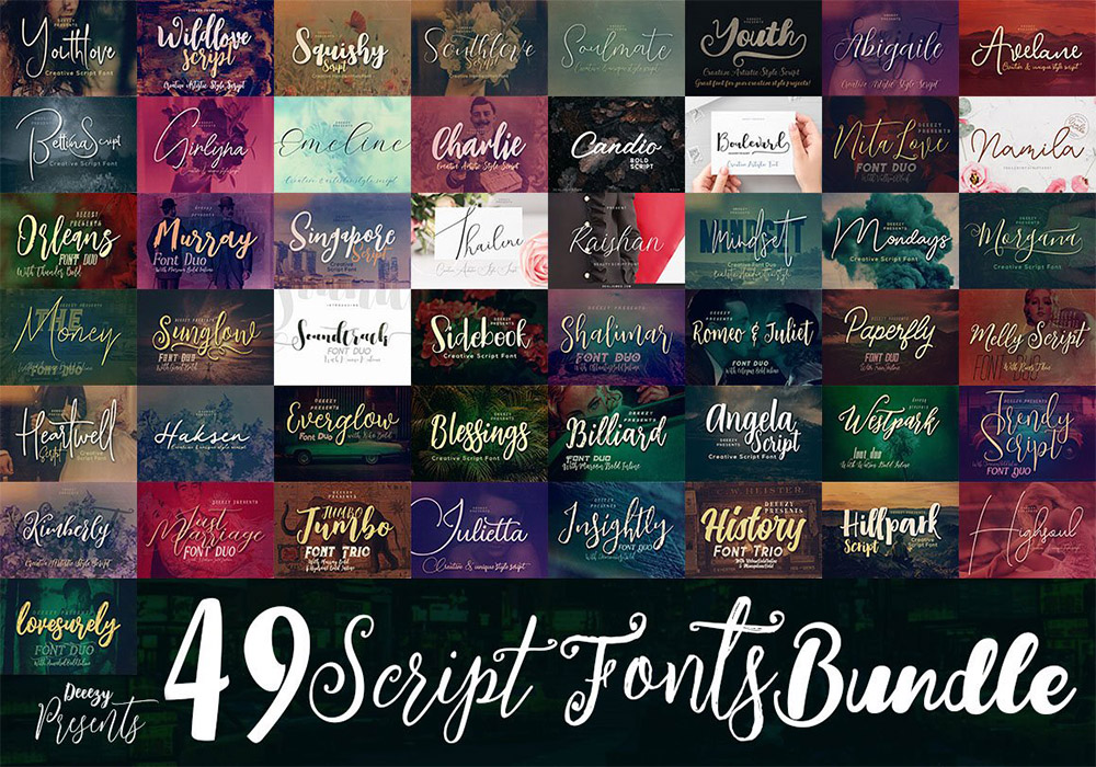 49种英文手写字体包 Script Fonts Bundle