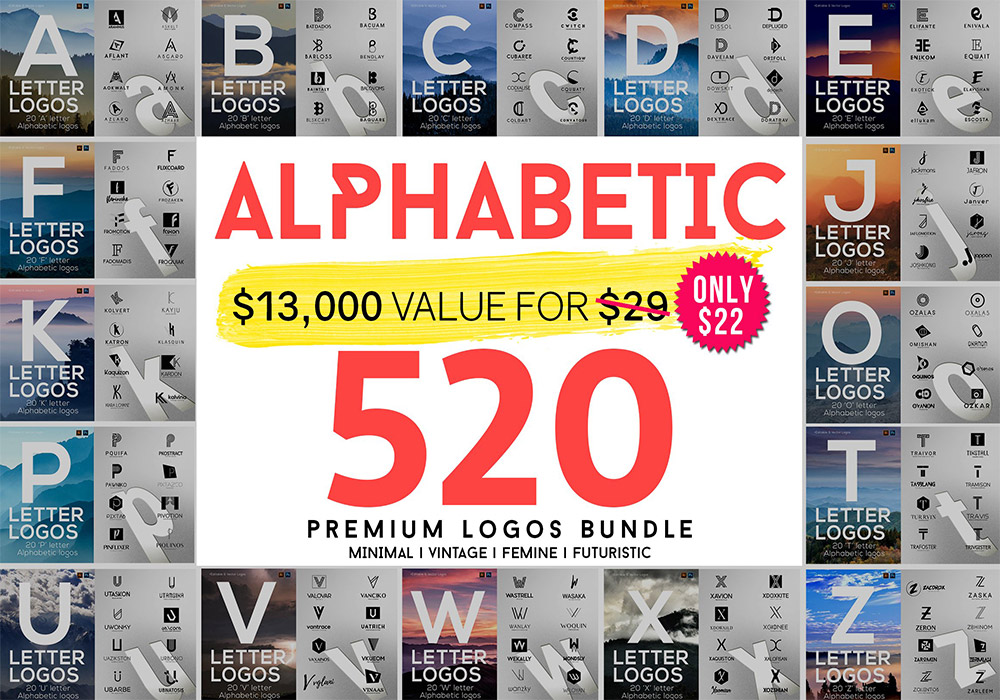 520个A至Z字母标志LOGO集合 A to Z Logos Bundle