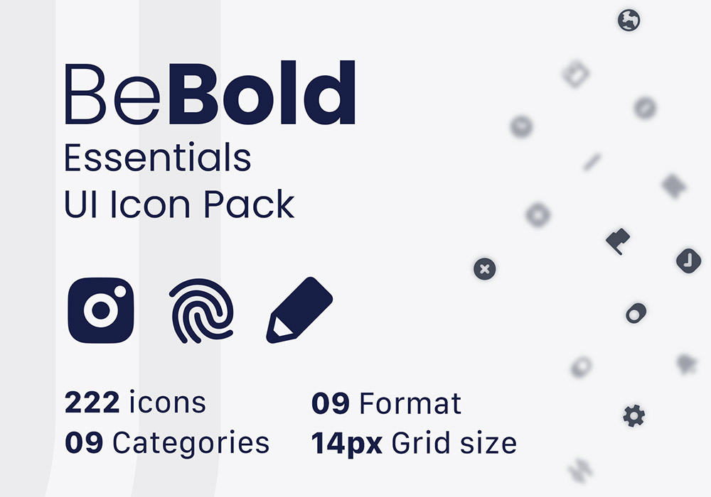 222个常用的UI图标合集 BeBold Essentials UI Icon Pack