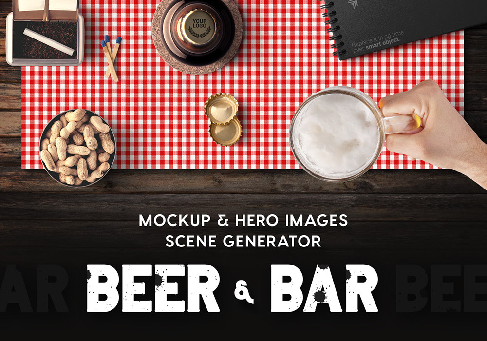 啤酒和酒吧品牌VI提案场景样机 Beer & Bar Mockup & Hero Images Scene Generator