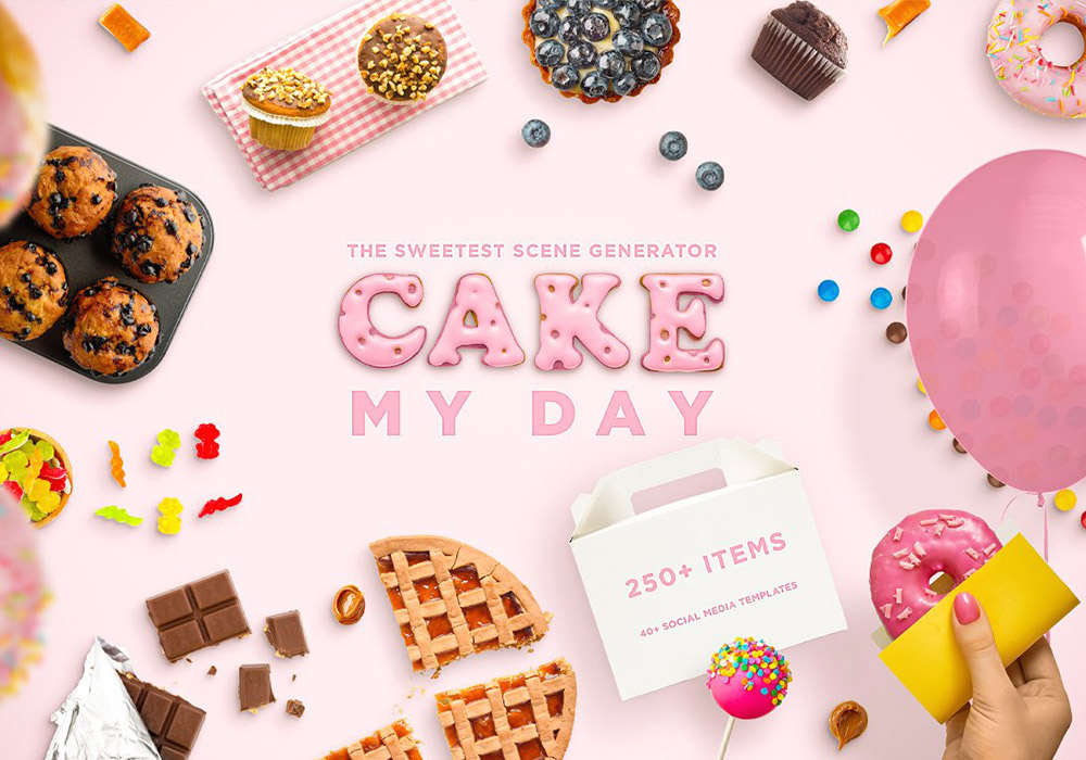 蛋糕甜品场景生成器样机模板 Cake My Day! The Sweetest Scene Gen