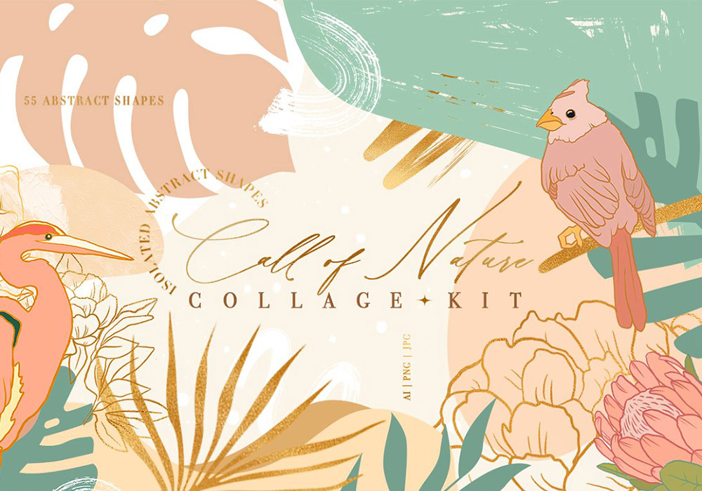 多彩抽象自然元素形状拼贴套件 Call of Nature Collage Kit