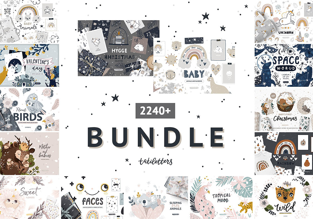 婴儿动物剪贴画图形和图案 Bundle Baby animal Clipart & Pattern