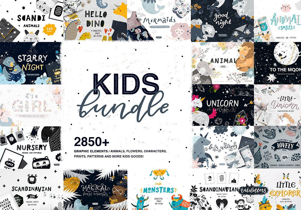儿童服装图形和图案 Kids Bundle Graphic & Patterns