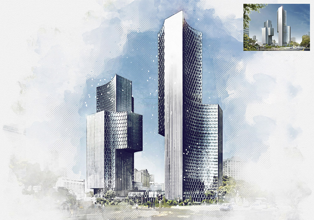 建筑水彩PS动作 Architecture Watercolor Photoshop Action