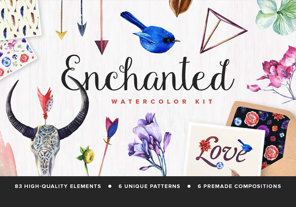 魔法水彩画设计元素 Enchanted Watercolor Kit