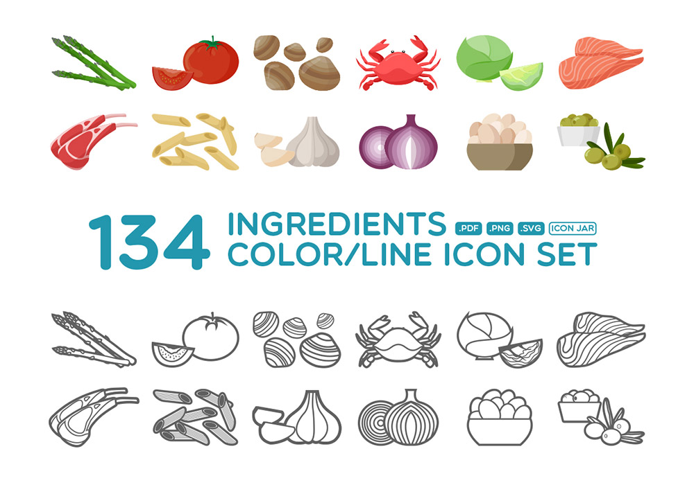 蔬菜食品调料类图标合集 Ingredients Icon Set