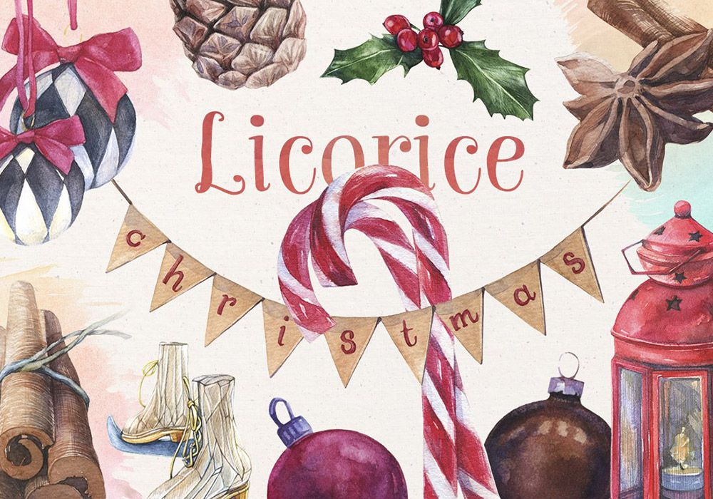 欧亚甘草圣诞节水彩矢量元素 Licorice Christmas Watercolor Kit