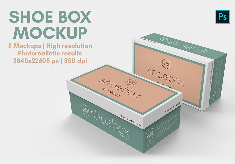 鞋盒纸质包装盒样机模板 Shoe Box Mockup
