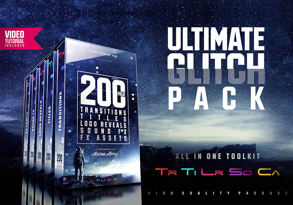 200+故障过渡文字标题logo音效预设PR模板