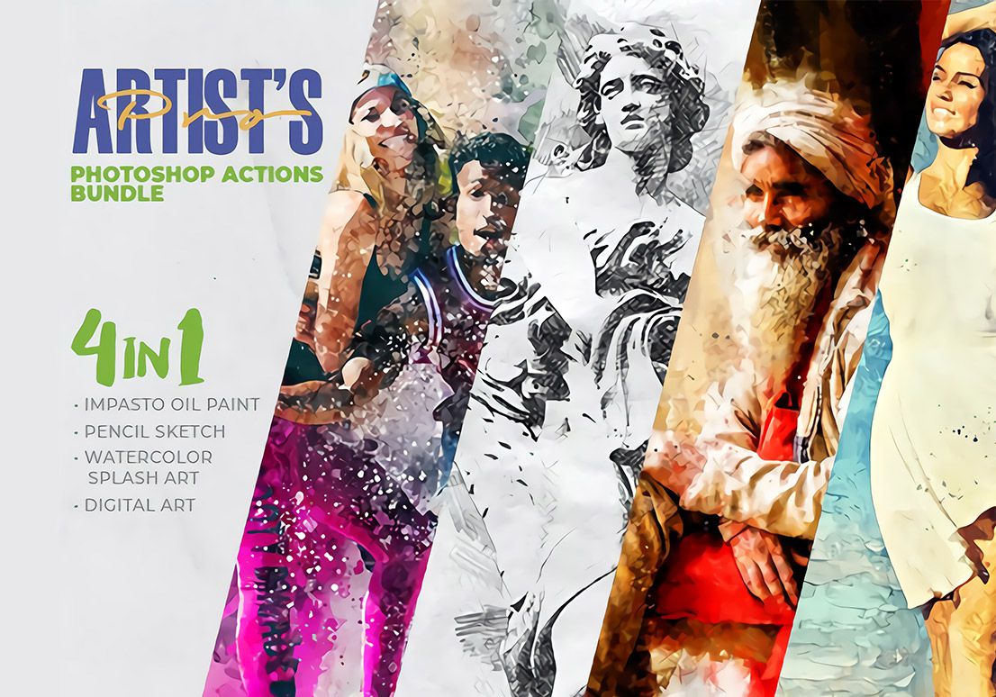 4合1艺术家艺术家PS动作包 Artist’s Pro Photoshop Action Bundle
