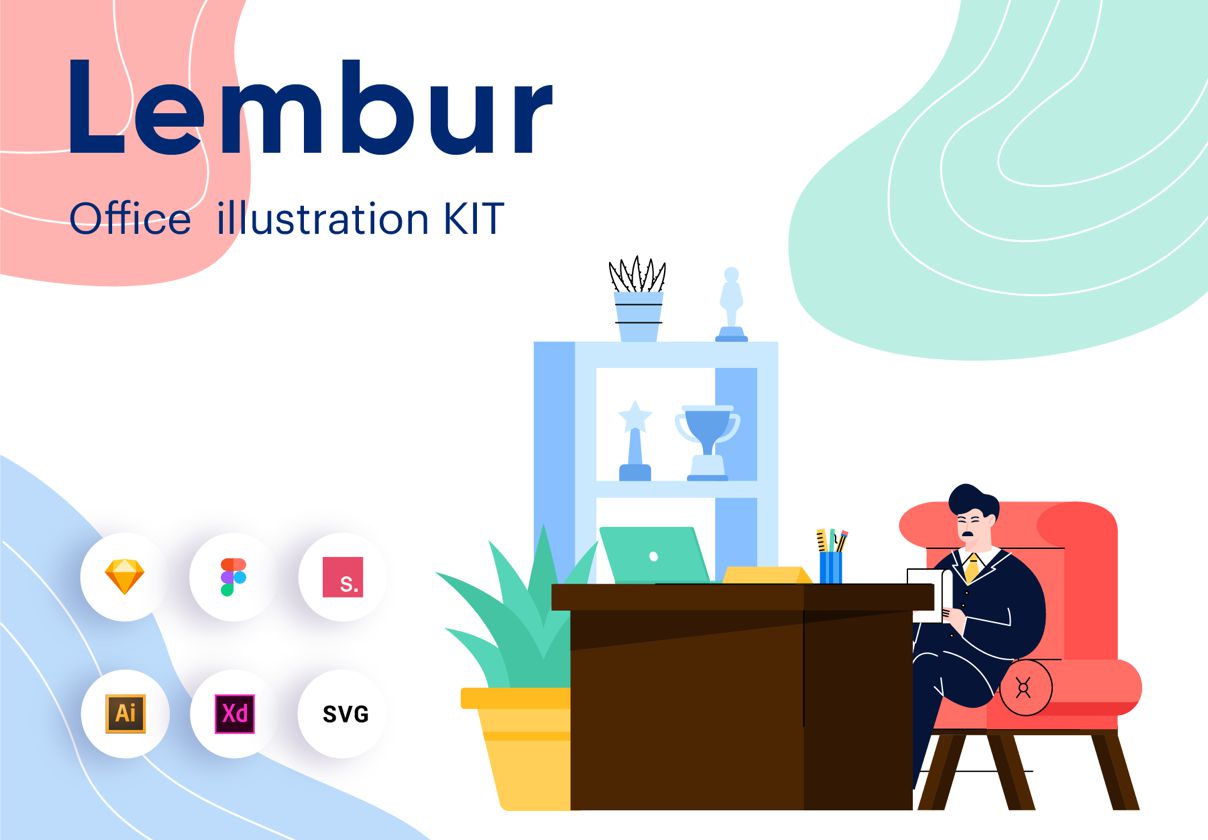 商业办公矢量插图工具包 Lembur – Office Illustration KIT