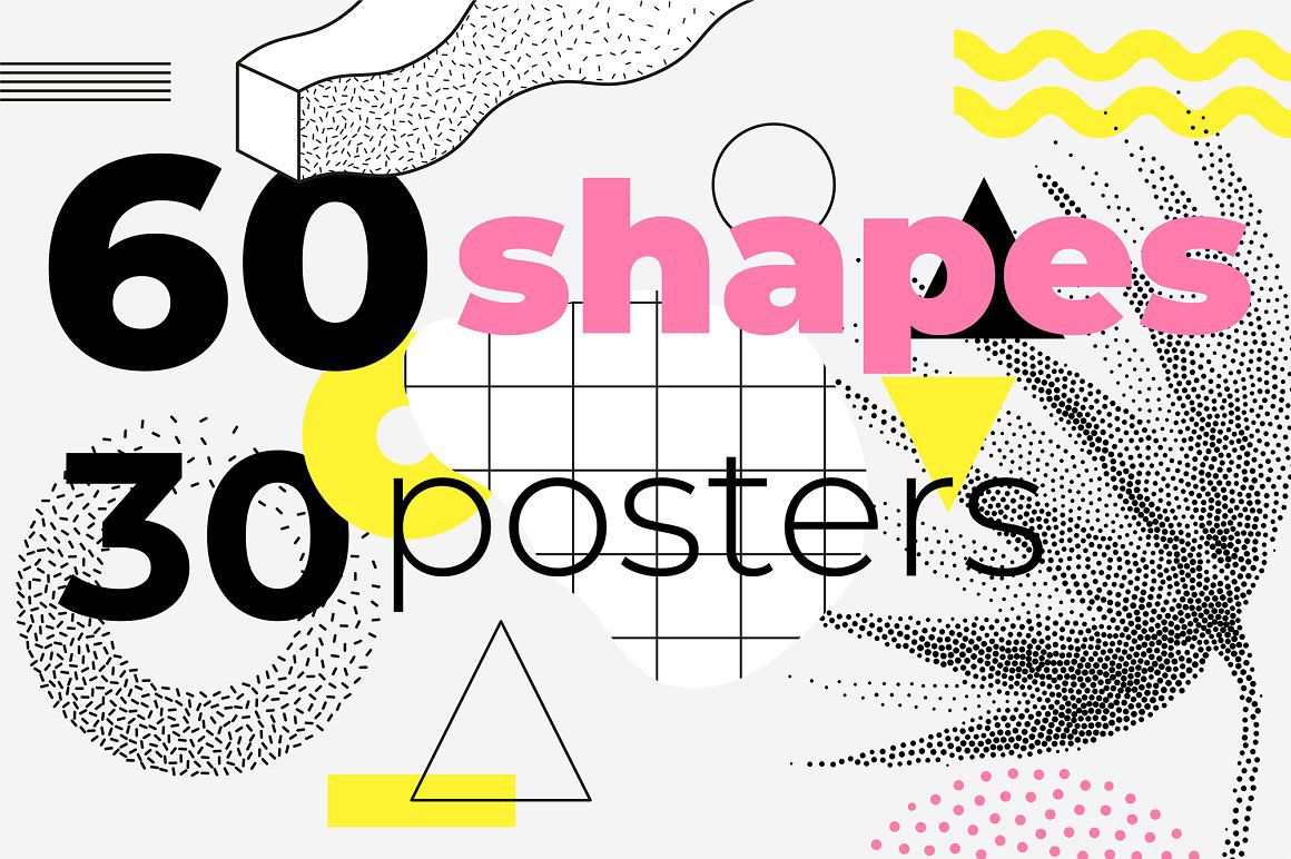 60个几何形状和30个海报矢量素材 geometric shapes and posters