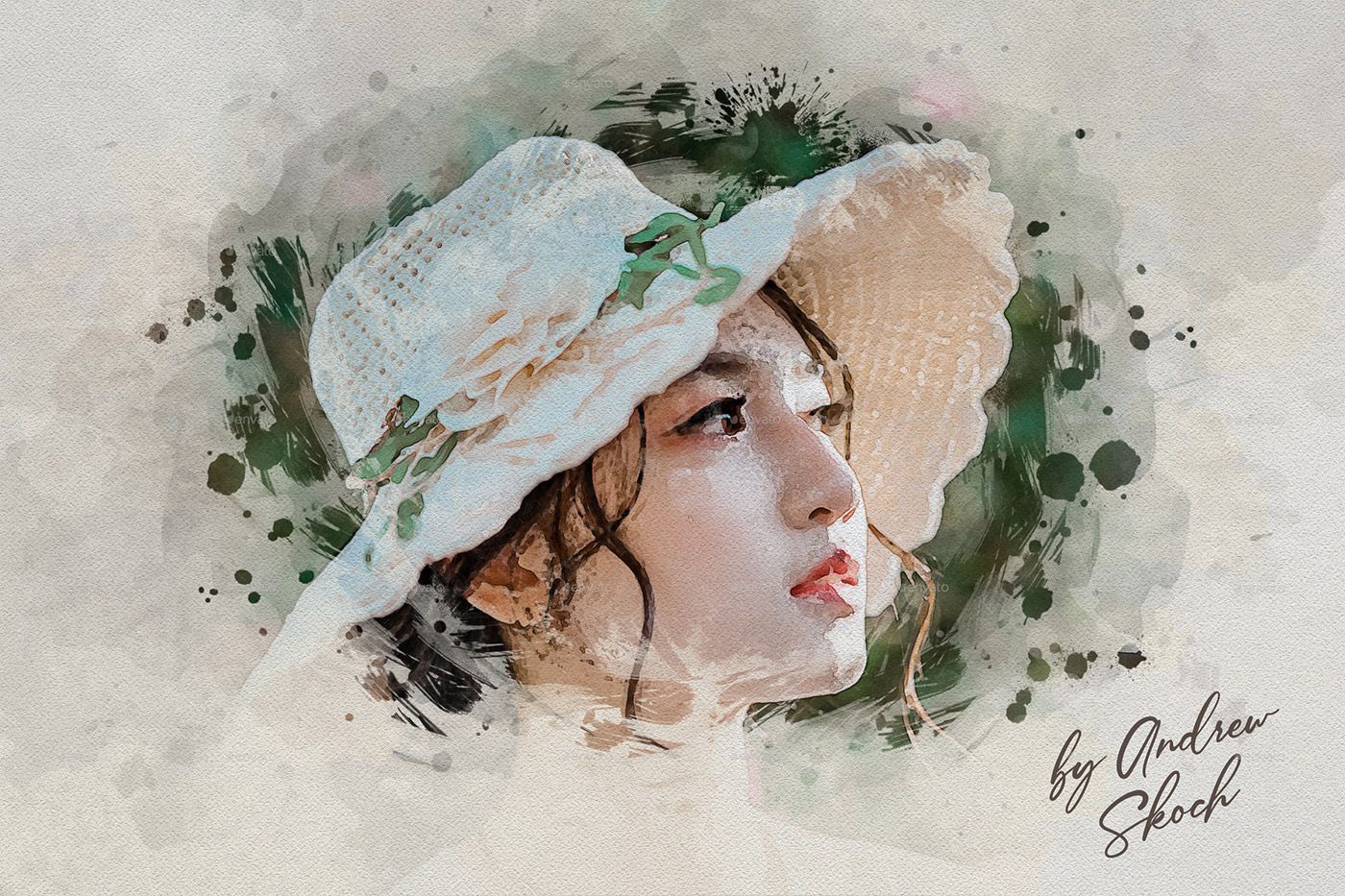 水彩画照片样机模板 Watercolor from Photo Template