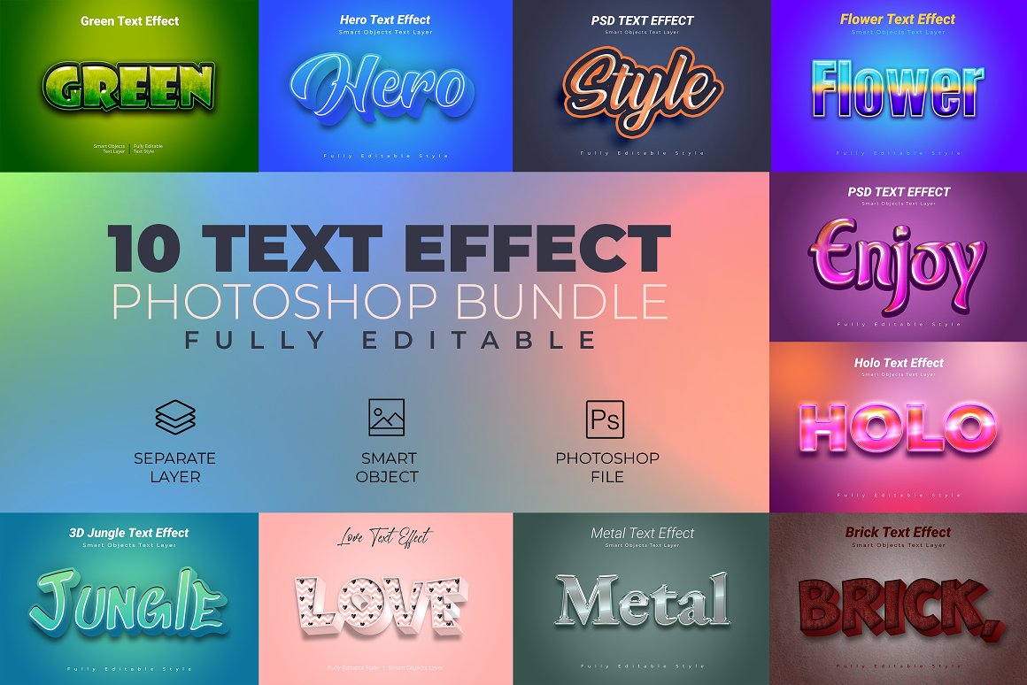 10个Photoshop文字效果样机模板 Text Effect Bundle