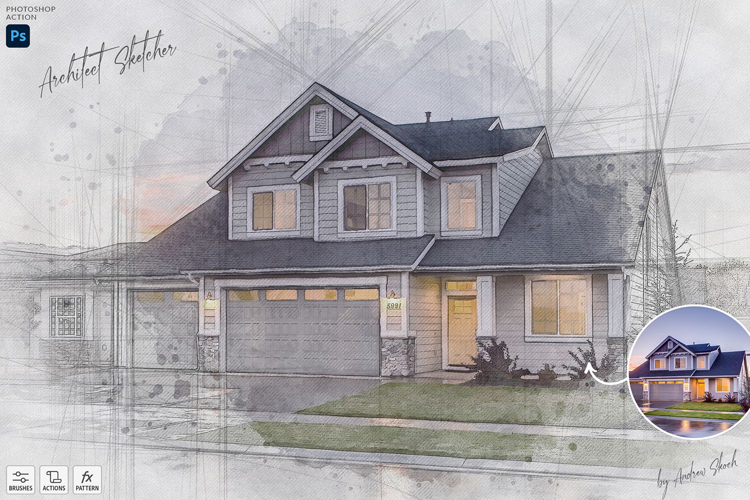 逼真的建筑素描PS动作 Architect Sketcher-Photoshop Action