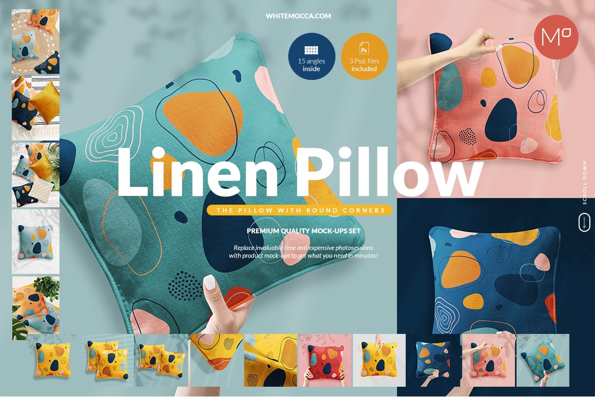 15个亚麻枕头样机模板套装 Linen Pillow Mock-ups Set