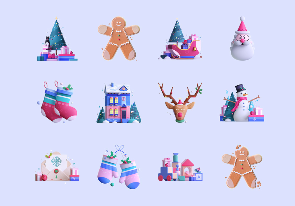 免费可商用3D圣诞节图形素材 3D Christmas iconse