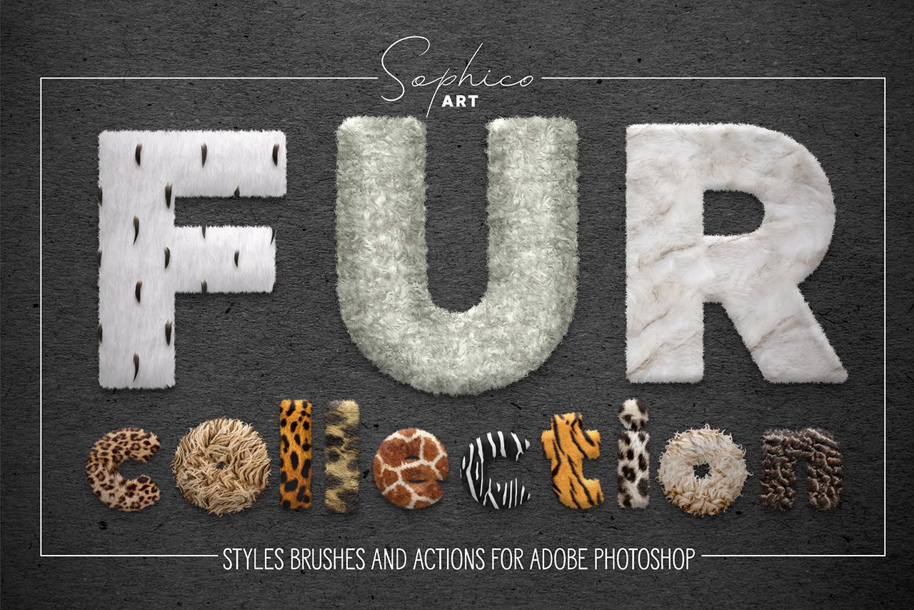 毛发样式，动作，画笔合集 Fur Styles, Actions, Brushes For PS