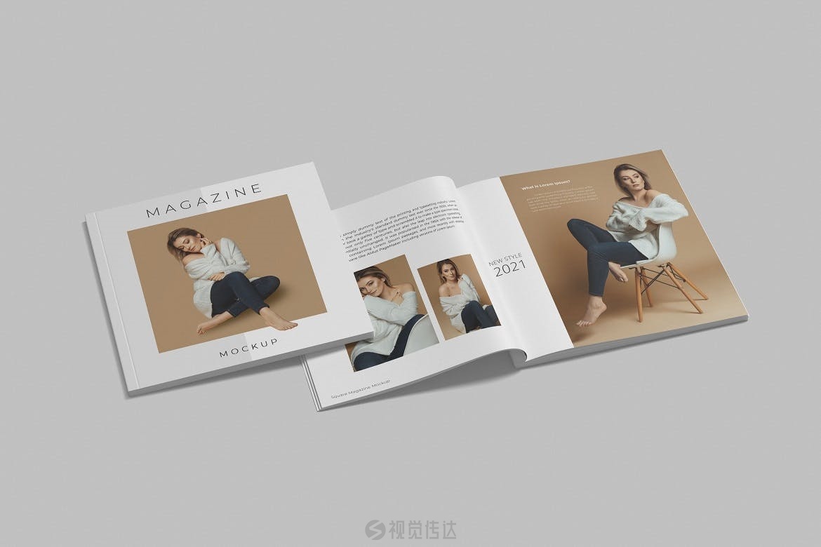 真实的方形杂志画册样机