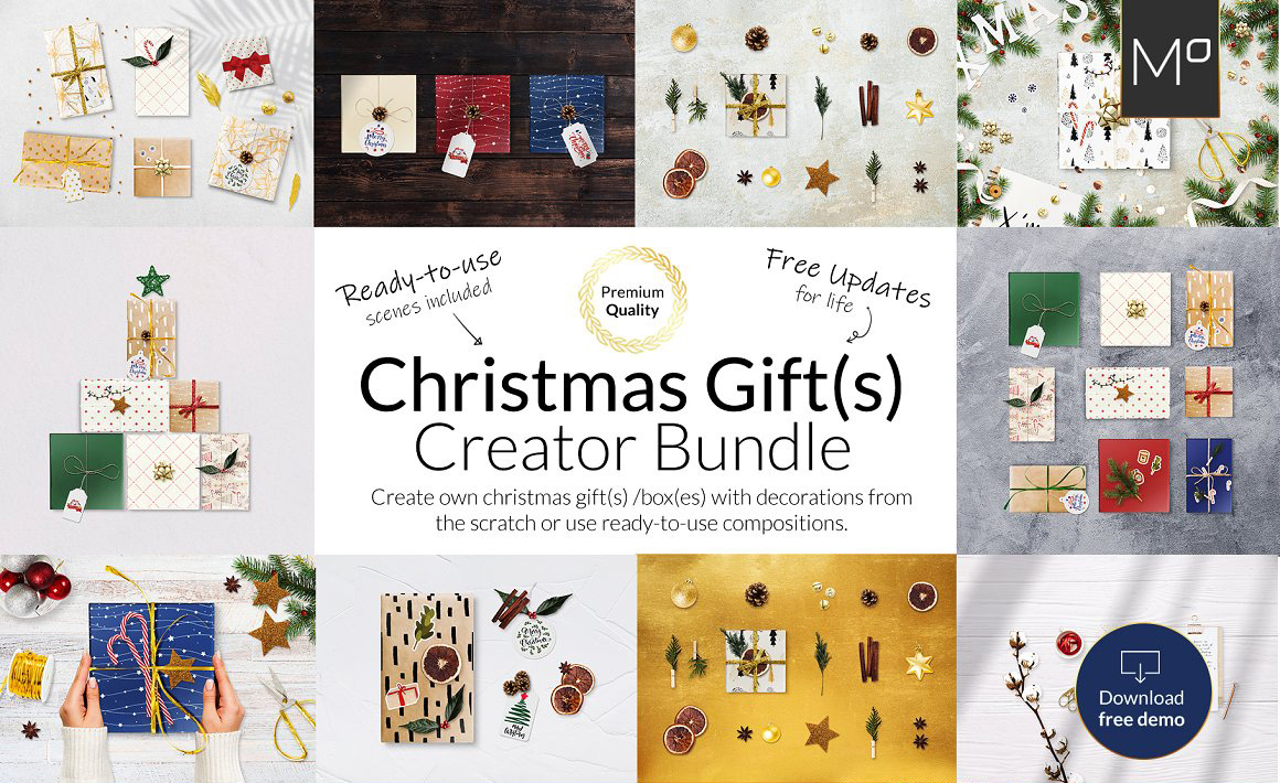 圣诞礼物模型元素合集 X-mas Gift Creator Bundle Mock-ups