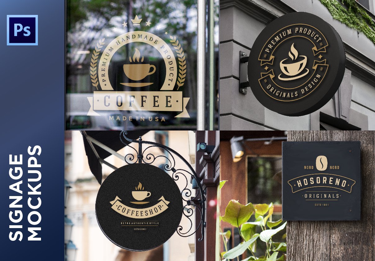 咖啡馆和咖啡店的LOGO样机模板 Cafe and Coffee Shop Logo Mockups