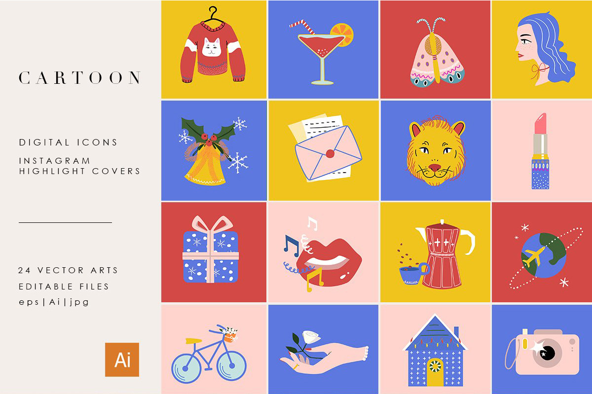 圣诞假期冬季手绘图标 Christmas Holiday Winter Icons