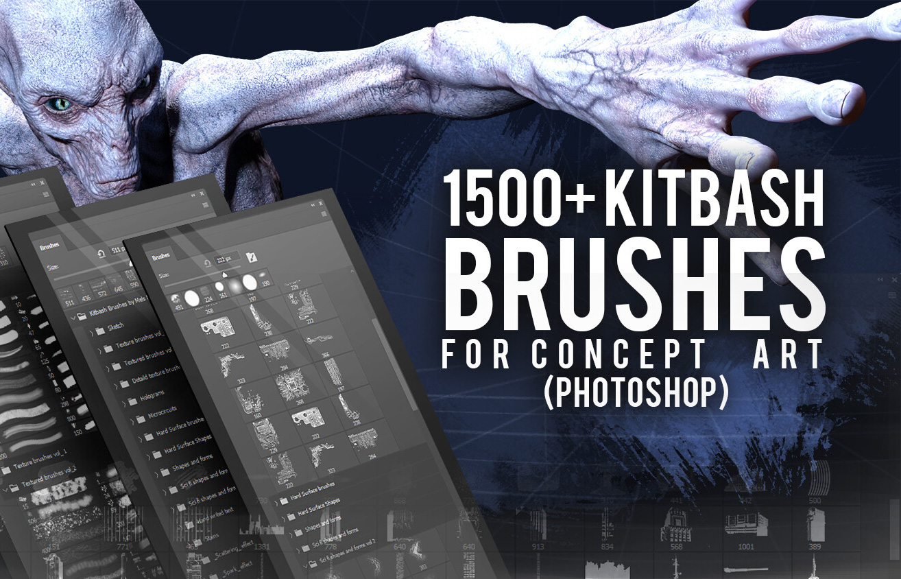 1500+套用于概念艺术的PS画笔合集 Kitbash Brushes for Concept Art for Photoshop