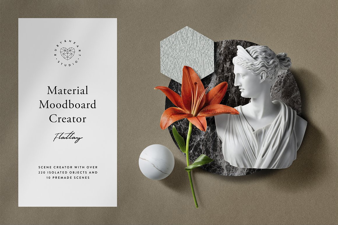 精美家居概念绿色植物场景样机模板 Material Moodboard Scene Creator