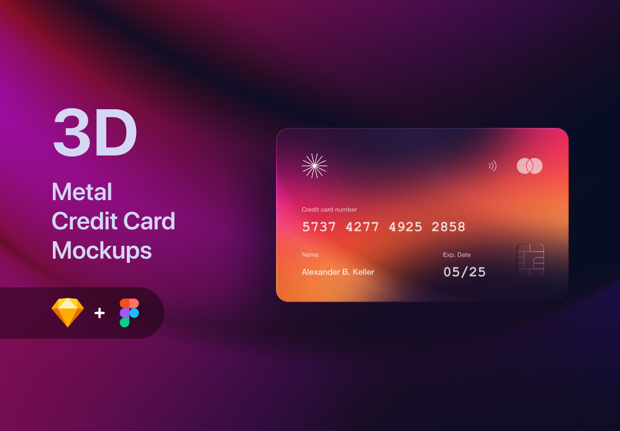 3D毛玻璃金属质感信用卡模型 Metal Credit Card Mockups-Fintech & SaaS