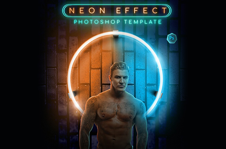 霓虹灯效果PS样机模板 Neon Effect-Photoshop Template