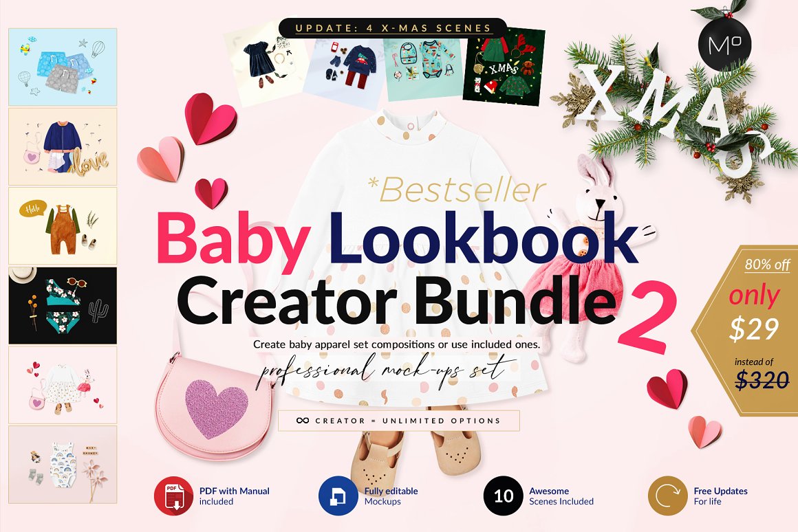 儿童服饰用品样机模板合集 Baby Lookbook Mockup Creator Bundle