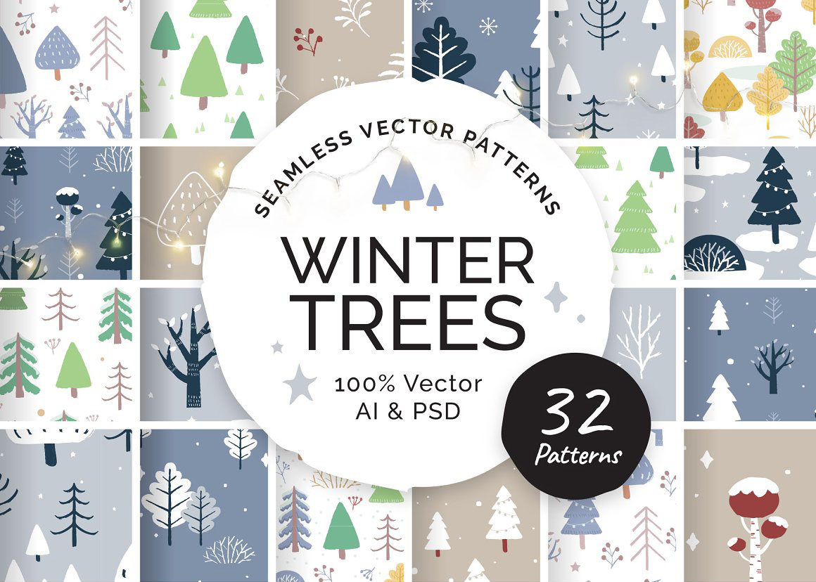 冬季圣诞树矢量图案合集 Winter Christmas Tree Patterns