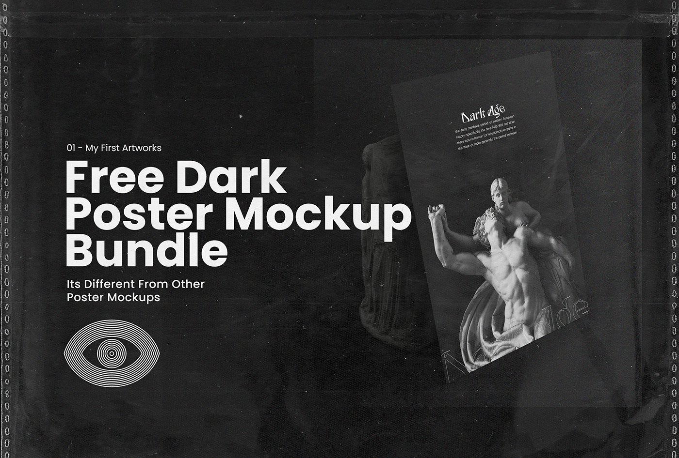 黑色海报展示模型样机 Dark Poster Mockup Bundle (A3)