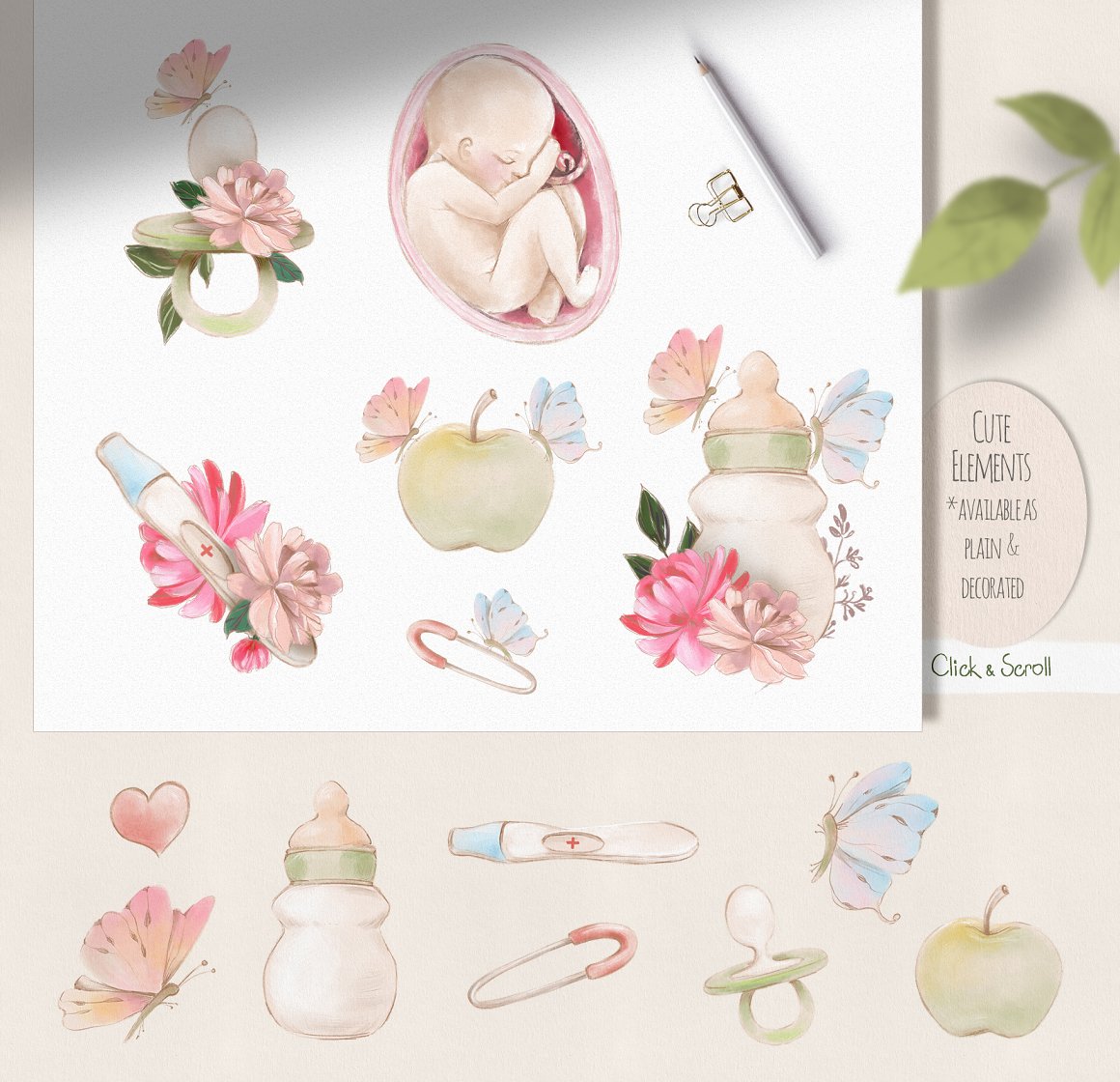 母亲节手绘插图/花卉/设计元素
